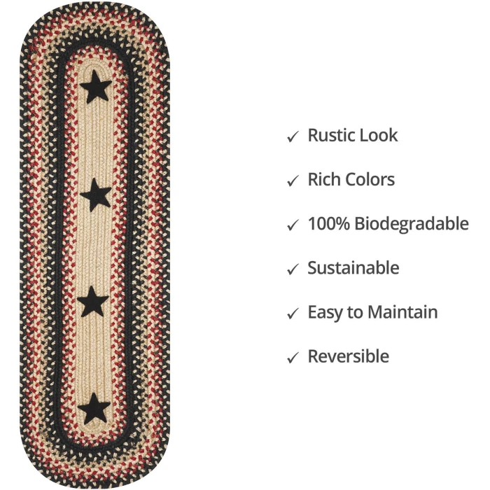 Homespice Decor Jute Braided Accessories Primitive Star Gloucester Black 240136PS 8 in. X 28 in. Set of 13 Oval Rug