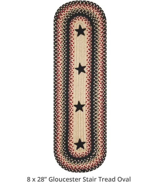 Homespice Decor Jute Braided Accessories Primitive Star Gloucester Black 240104PS 8 in. X 28 in. Set of 2 Oval Rug
