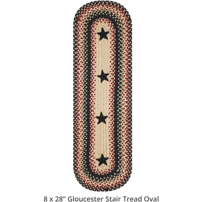 Homespice Decor Jute Braided Accessories Primitive Star Gloucester Black 240136PS 8 in. X 28 in. Set of 13 Oval Rug