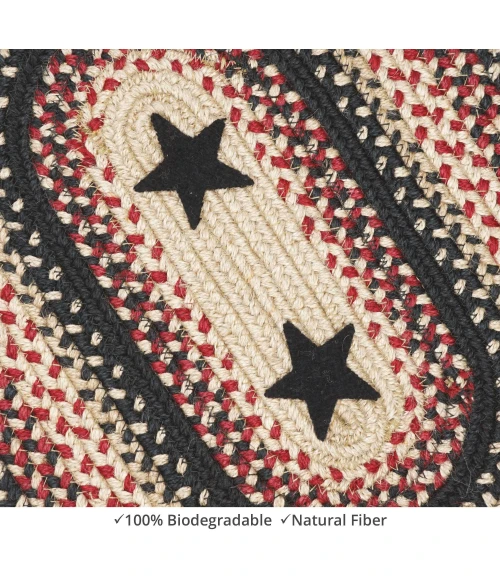 Homespice Decor Jute Braided Accessories Primitive Star Gloucester Black 240104PS 8 in. X 28 in. Set of 2 Oval Rug