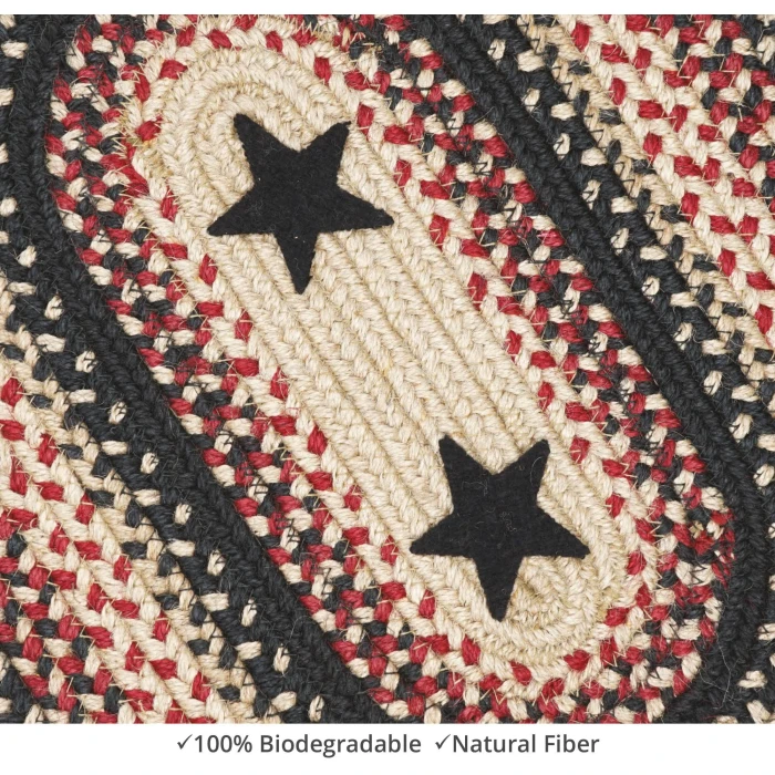 Homespice Decor Jute Braided Accessories Primitive Star Gloucester Black 240136PS 8 in. X 28 in. Set of 13 Oval Rug