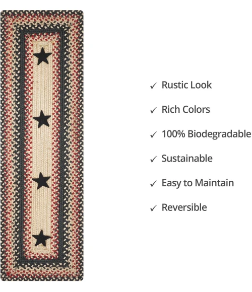 Homespice Decor Jute Braided Accessories Primitive Star Gloucester Black 240120PS 8 in. X 28 in. Set of 2 Rect Rug