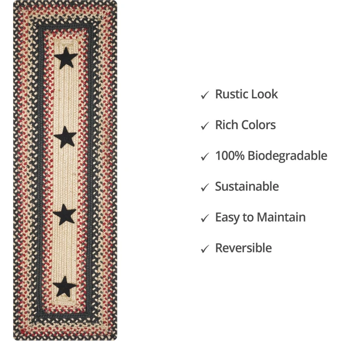 Homespice Decor Jute Braided Accessories Primitive Star Gloucester Black 240152PS 8 in. X 28 in. Set of 13 Rect Rug