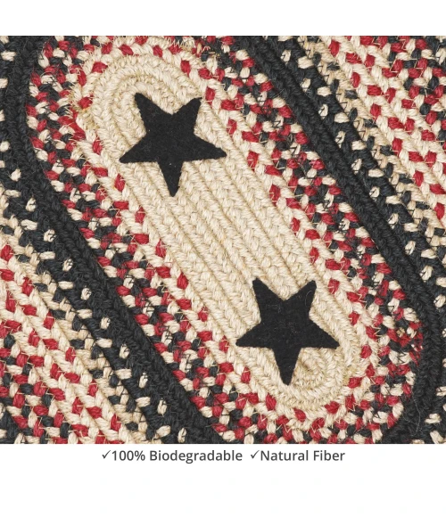 Homespice Decor Jute Braided Accessories Primitive Star Gloucester Black 571755 11 in. X 36 in. Oval Rug