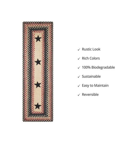 Homespice Decor Jute Braided Accessories Primitive Star Gloucester Black 572752 11 in. X 36 in. Rect Rug