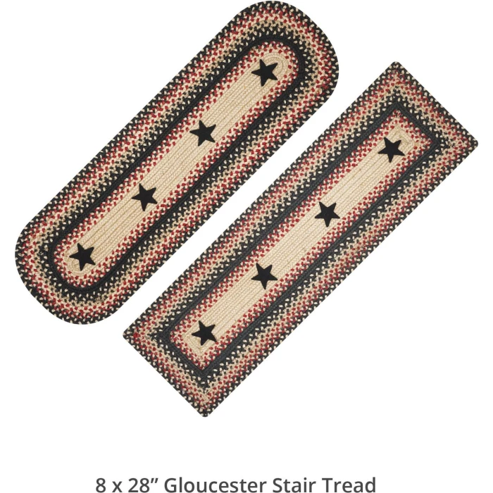 Homespice Decor Jute Braided Accessories Primitive Star Gloucester Black 240136PS 8 in. X 28 in. Set of 13 Oval Rug