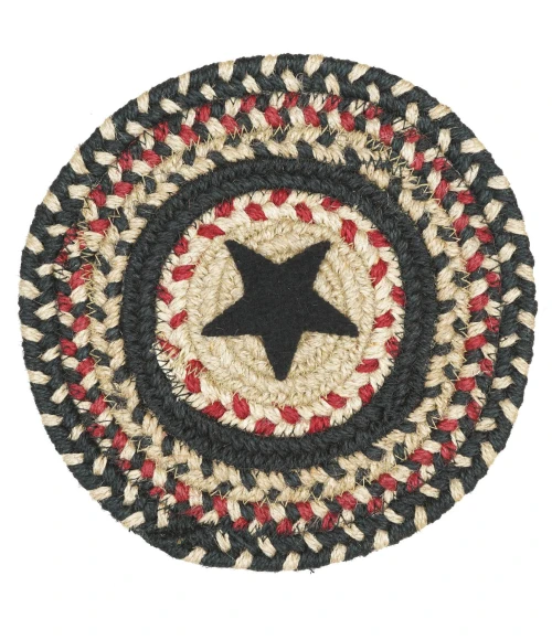 Homespice Decor Jute Braided Accessories Primitive Star Gloucester Black 240028PS 8 in. Set of 3 Round Rug