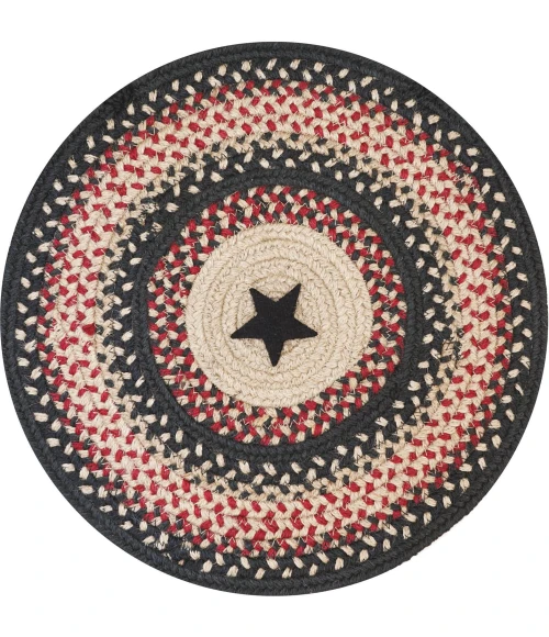 Homespice Decor Jute Braided Accessories Primitive Star Gloucester Black 240044PS 15 in. Set of 2 Round Rug