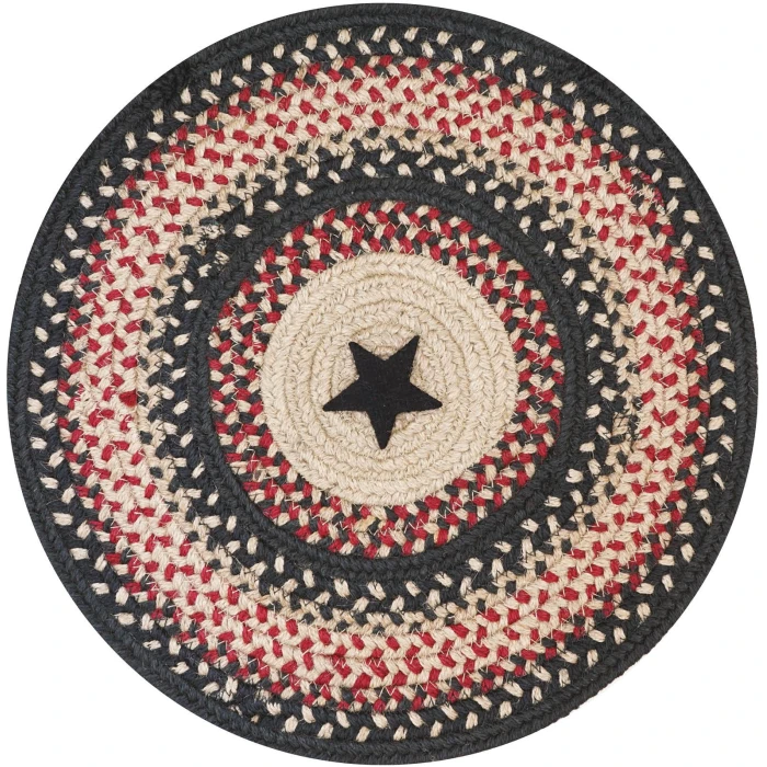 Homespice Decor Jute Braided Accessories Primitive Star Gloucester Black 240174PS 15 in. Set of 6 Round Rug