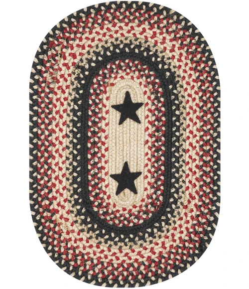 Homespice Decor Jute Braided Accessories Primitive Star Gloucester Black 240060PS 13 in. X 19 in. Set of 4 Oval Rug