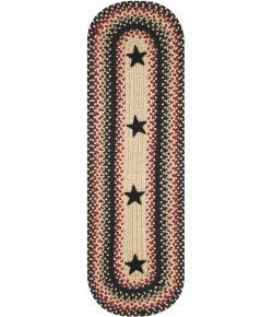 Homespice Decor Jute Braided Accessories Primitive Star Gloucester Black 240136PS 8 in. X 28 in. Set of 13 Oval Rug