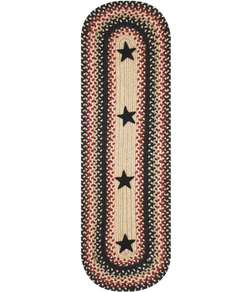 Homespice Decor Jute Braided Accessories Primitive Star Gloucester Black 240104PS 8 in. X 28 in. Set of 2 Oval Rug