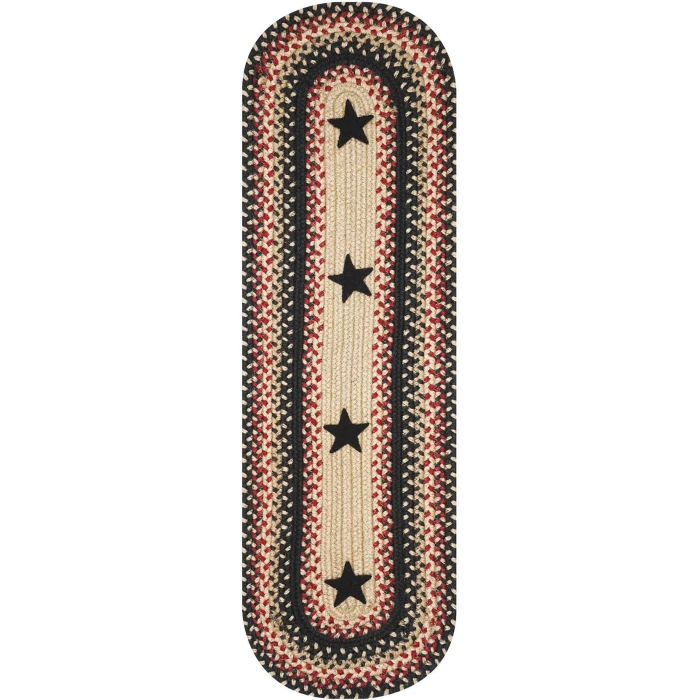 Homespice Decor Jute Braided Accessories Primitive Star Gloucester Black 240136PS 8 in. X 28 in. Set of 13 Oval Rug