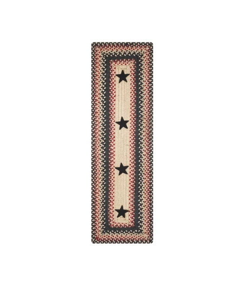 Homespice Decor Jute Braided Accessories Primitive Star Gloucester Black 572752 11 in. X 36 in. Rect Rug