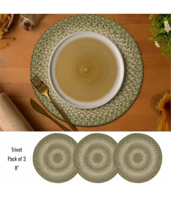 Homespice Decor Jute Braided Accessories Green & Tan Grassland 8in. Set of 3 Round Rug