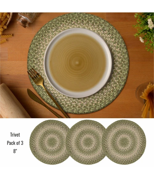 Homespice Decor Jute Braided Accessories Green & Tan Grassland 8in. Set of 3 Round Rug