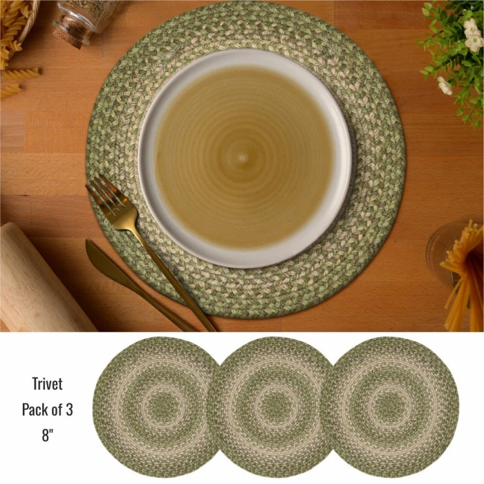 Homespice Decor Jute Braided Accessories Green & Tan Grassland 8in. Set of 3 Round Rug