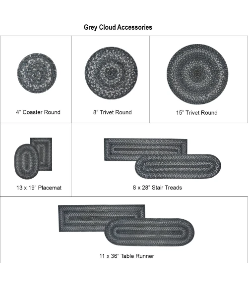 Homespice Decor Jute Braided Accessories Grey Cloud Grey 240016PS 4 in. Set of 6 Round Rug