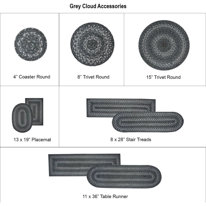 Homespice Decor Jute Braided Accessories Grey Cloud Grey 240140PS 8 in. X 28 in. Set of 13 Oval Rug