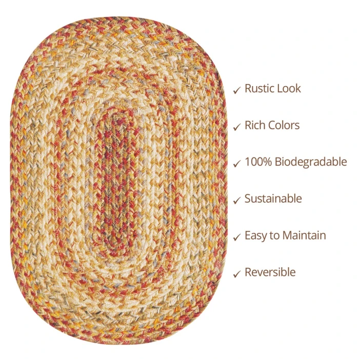 Homespice Decor Jute Braided Harvest Beige, Tan 503077 4 ft. X 6 ft. Oval Rug