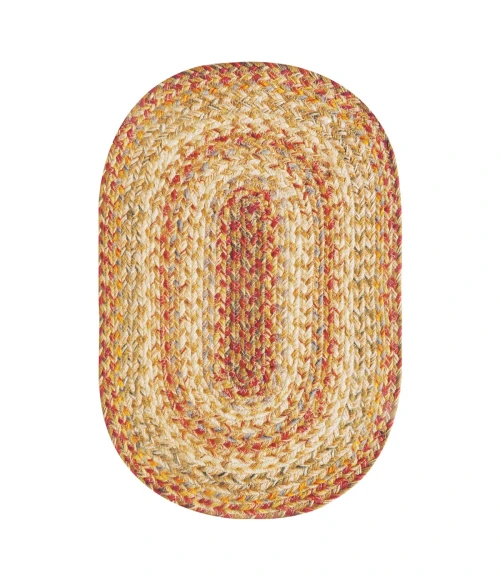 Homespice Decor Jute Braided Harvest Beige, Tan 502070 27 in. X 45 in. Oval Rug