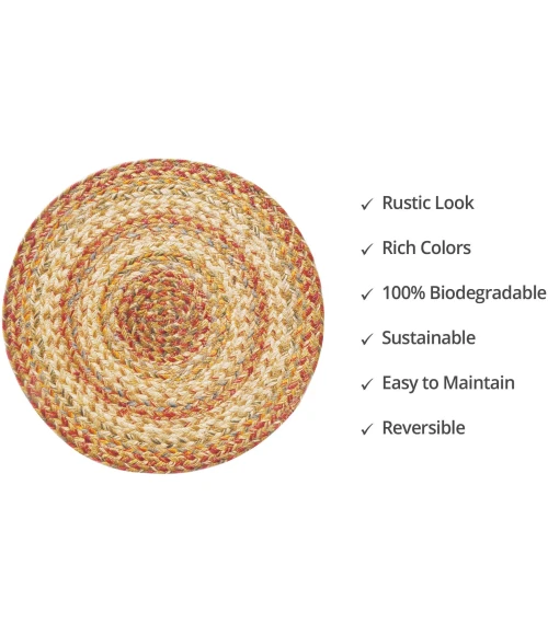 Homespice Decor Jute Braided Accessories Harvest Beige, Tan 240036PS 15 in. Set of 2 Round Rug