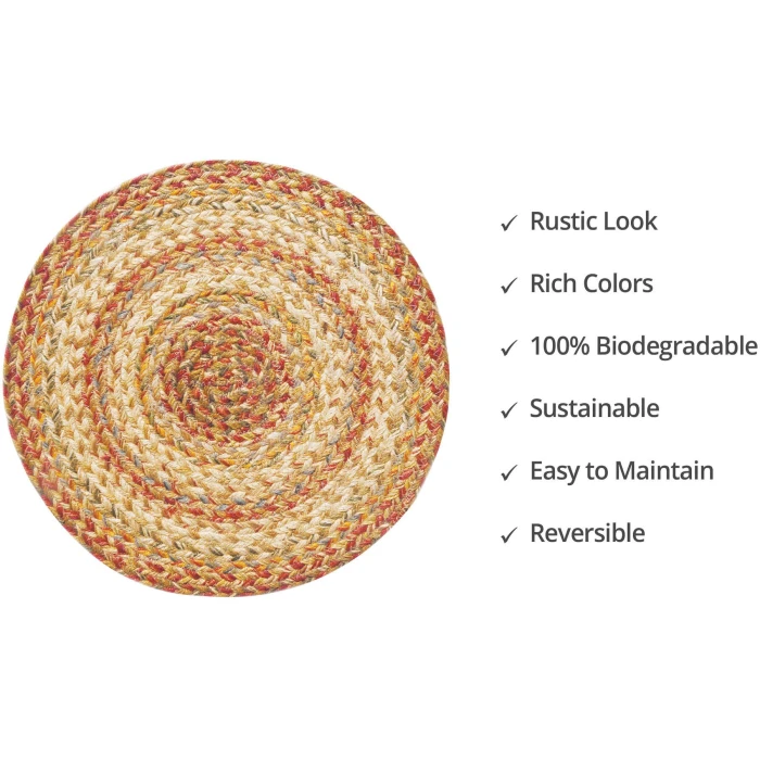 Homespice Decor Jute Braided Accessories Harvest Beige, Tan 240166PS 15 in. Set of 6 Round Rug