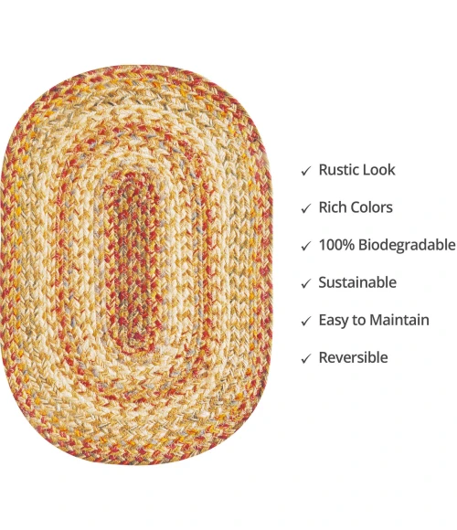 Homespice Decor Jute Braided Accessories Harvest Beige, Tan 240050PS 13 in. X 19 in. Set of 4 Oval Rug