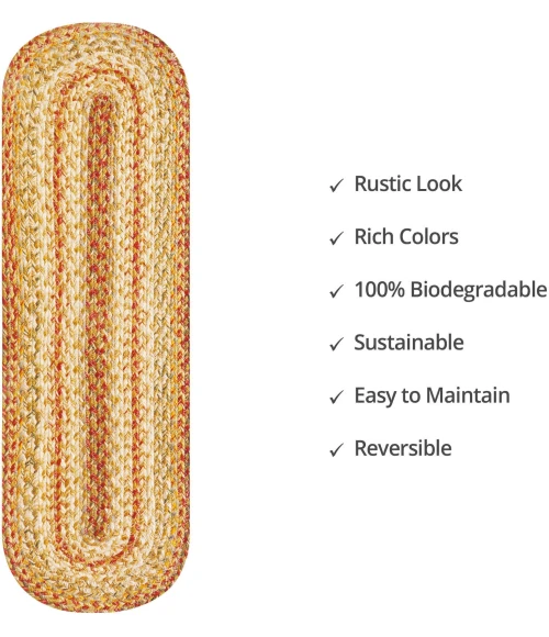 Homespice Decor Jute Braided Accessories Harvest Beige, Tan 240094PS 8 in. X 28 in. Set of 2 Oval Rug