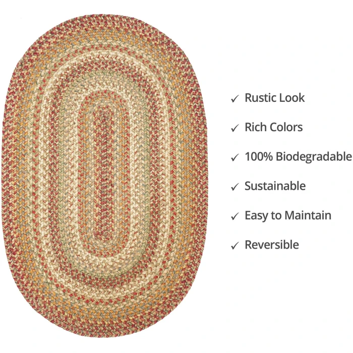 Homespice Decor Jute Braided Harvest Beige, Tan 501073 20 in. X 30 in. Oval Rug