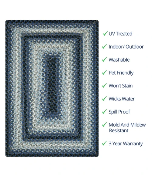 Homespice Decor Ultra Durable Braided Juniper Blue 315229 6 ft. X 9 ft. Rect Rug