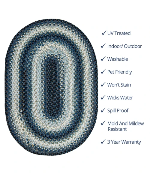 Homespice Decor Ultra Durable Braided Juniper Blue 321220 20 in. X 30 in. Oval Rug