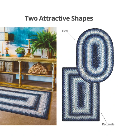 Homespice Decor Ultra Durable Braided Juniper Blue 305220 6 ft. X 9 ft. Oval Rug