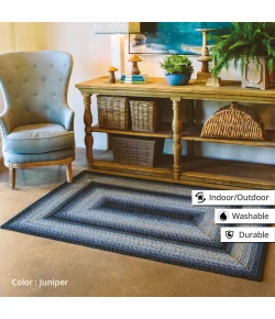 Homespice Decor Ultra Durable Braided Juniper Blue 303226 4 ft. X 6 ft. Oval Rug