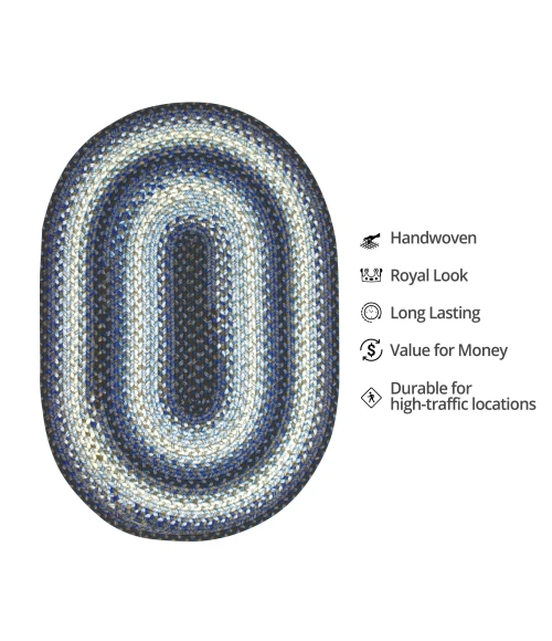 Homespice Decor Ultra Durable Braided Juniper Blue 305220 6 ft. X 9 ft. Oval Rug
