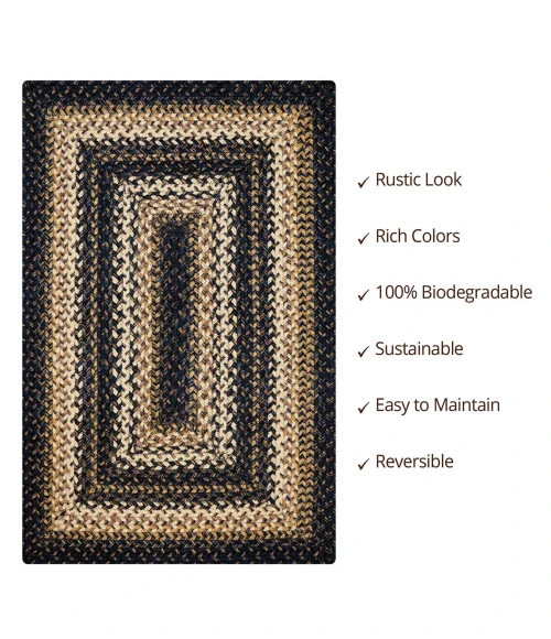 Homespice Decor Jute Braided Kilimanjaro Black 511218 20 in. X 30 in. Rect Rug