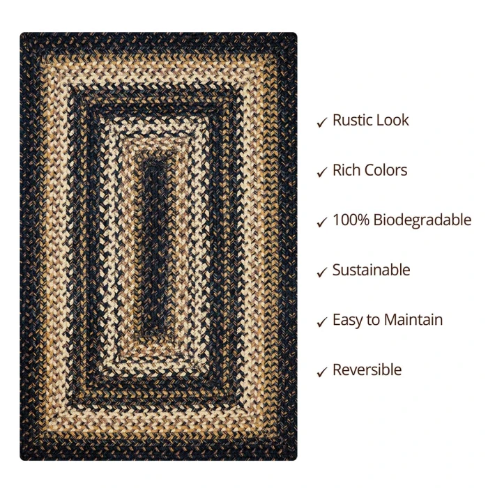 Homespice Decor Jute Braided Kilimanjaro Black 511218 20 in. X 30 in. Rect Rug
