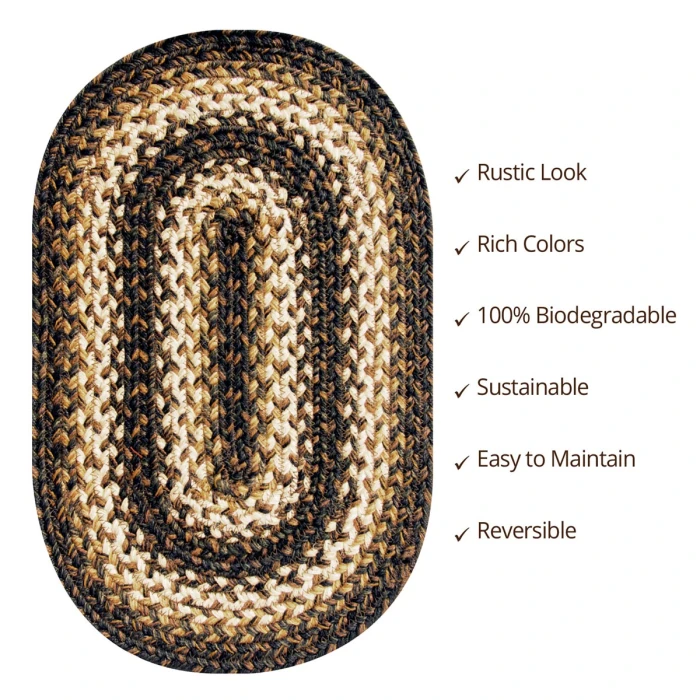 Homespice Decor Jute Braided Kilimanjaro Black 506214 8 ft. X 10 ft. Oval Rug