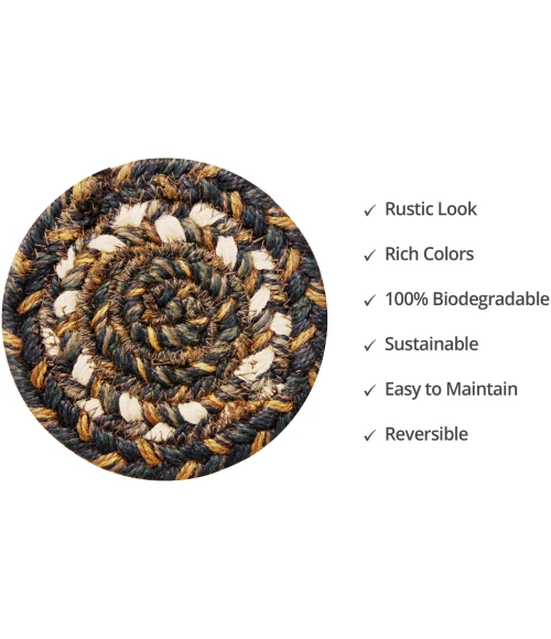 Homespice Decor Jute Braided Accessories Kilimanjaro Black 240006PS 4 in. Set of 6 Round Rug