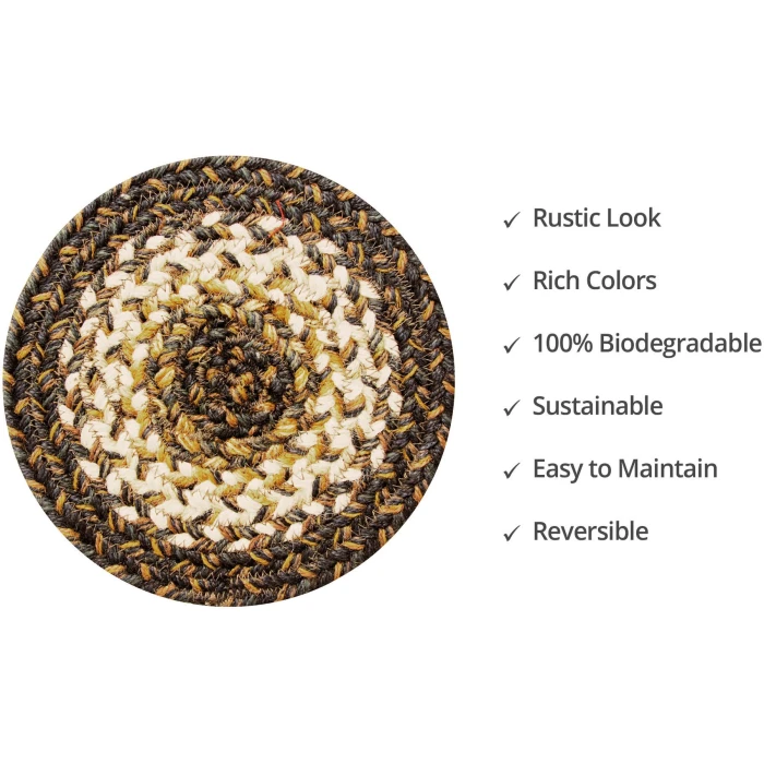 Homespice Decor Jute Braided Accessories Kilimanjaro Black 240022PS 8 in. Set of 3 Round Rug