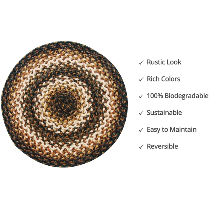 Homespice Decor Jute Braided Accessories Kilimanjaro Black 240040PS 15 in. Set of 2 Round Rug