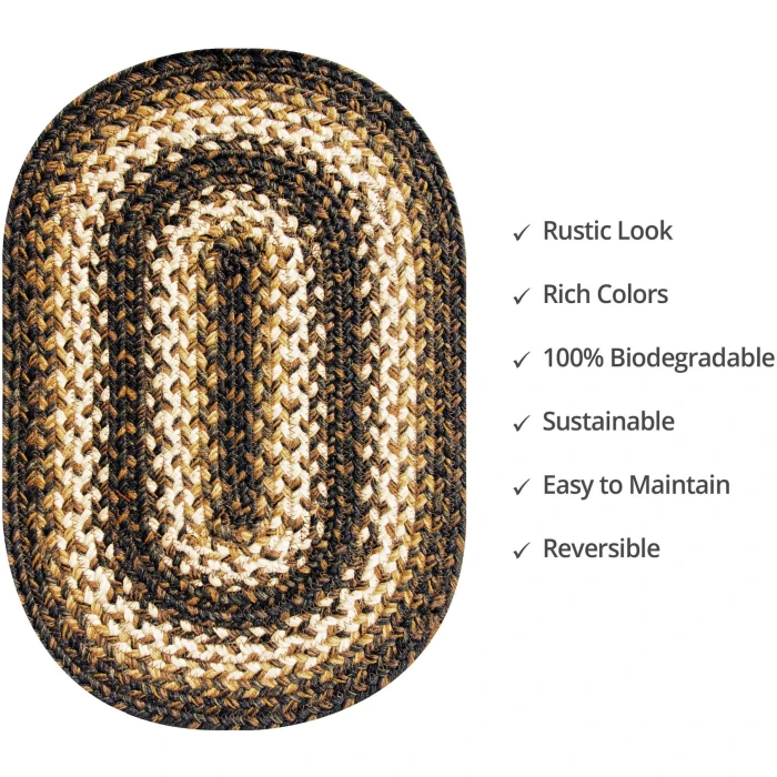 Homespice Decor Jute Braided Accessories Kilimanjaro Black 240084PS 10 in. X 15 in. Set of 4 Oval Rug