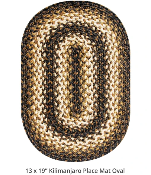 Homespice Decor Jute Braided Accessories Kilimanjaro Black 240054PS 13 in. X 19 in. Set of 4 Oval Rug