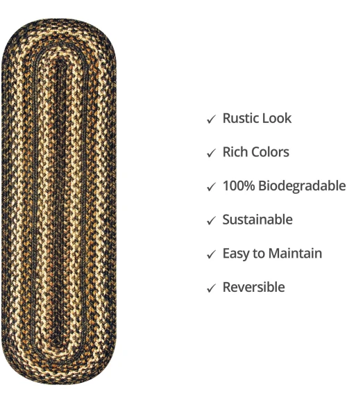 Homespice Decor Jute Braided Accessories Kilimanjaro Black 240130PS 8 in. X 28 in. Set of 13 Oval Rug