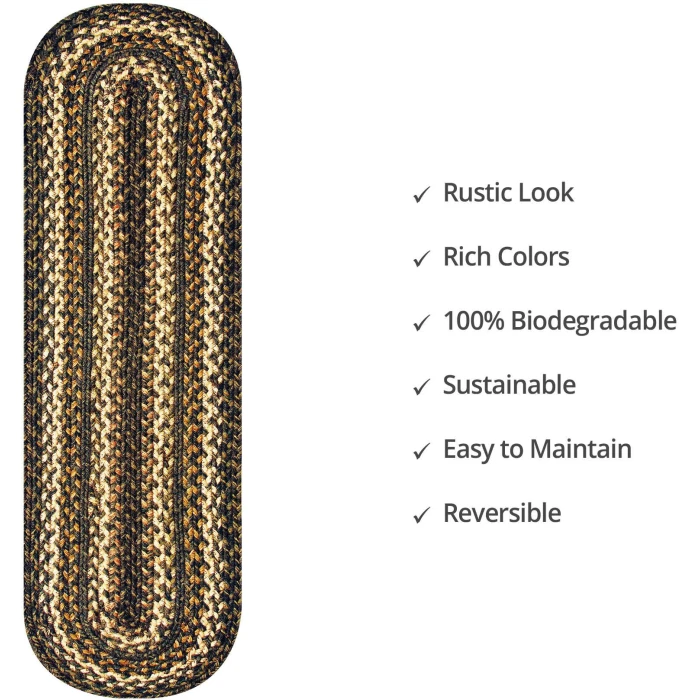 Homespice Decor Jute Braided Accessories Kilimanjaro Black 240098PS 8 in. X 28 in. Set of 2 Oval Rug