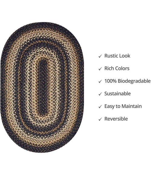Homespice Decor Jute Braided Kilimanjaro Black 501219 20 in. X 30 in. Oval Rug