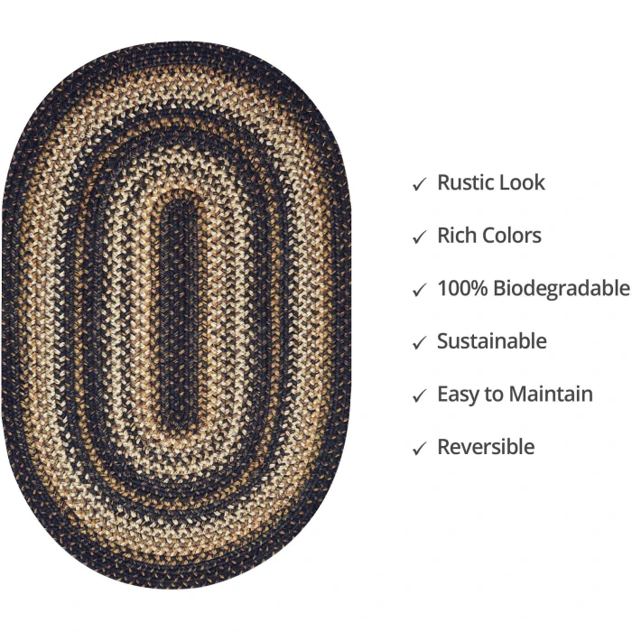 Homespice Decor Jute Braided Kilimanjaro Black 500212 2 ft. X 3 ft. Oval Rug