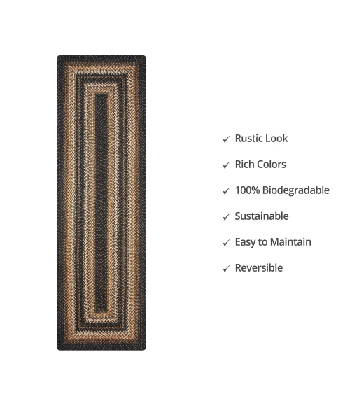Homespice Decor Jute Braided Kilimanjaro Black 519214 22 in. X 72 in. Rect Rug
