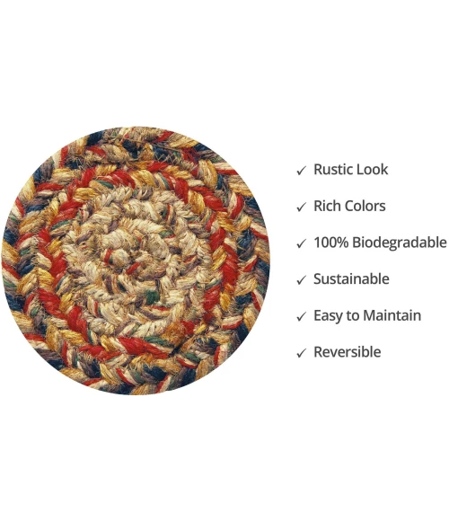 Homespice Decor Jute Braided Accessories Kingston Multi 240003PS 4 in. Set of 6 Round Rug