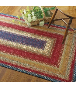 Homespice Decor Cotton Braided Log Cabin Step Red 405043 6 ft. X 9 ft. Oval Rug